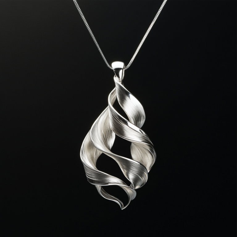 Colgante espiral de plata 950 hecho a mano, diseño minimalista y elegante, joya artesanal de Cusco, Perú.